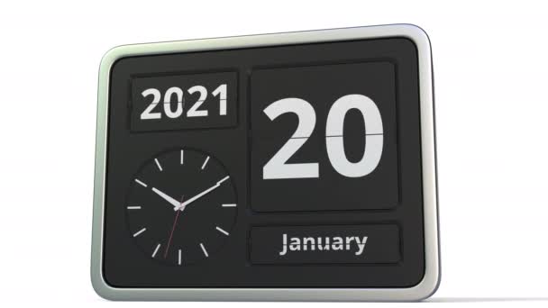 Január 21 dátum a flip óra naptár, 3D animáció — Stock videók