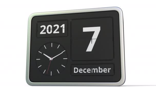 8 dicembre data sul calendario flip clock, animazione 3d — Video Stock