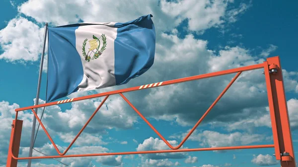Σημαία της Γουατεμάλας και εμπόδιο swing βραχίονα. Εννοιολογική 3d απόδοση απαγόρευσης εισόδου — Φωτογραφία Αρχείου
