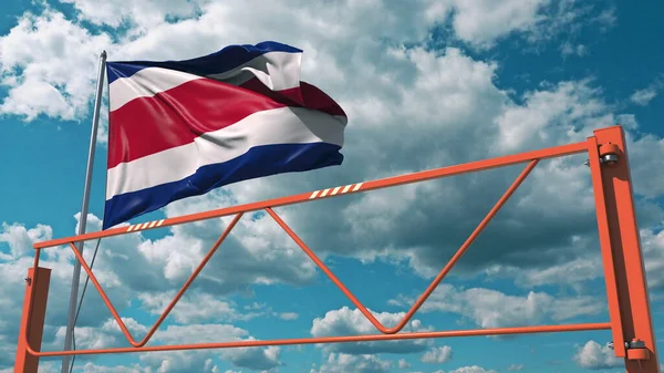 Drapeau du Costa Rica et barrière de bras oscillant. Interdiction d'entrée rendu 3D conceptuel — Photo