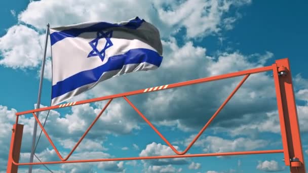 Flagge Israels und Schwingenbarriere. Einreiseverbot konzeptionelle 3D-Animation — Stockvideo