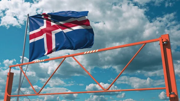 Flaga Islandii i bariera ramienia huśtawki. Zakaz wstępu konceptualny 3d renderowania — Zdjęcie stockowe