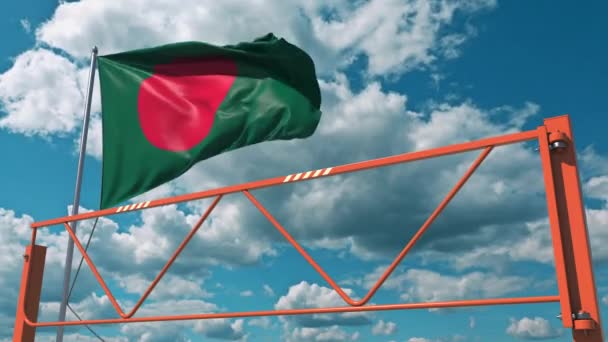 Schwingenarm Straßensperre und Flagge von Bangladesch, Einreiseverbot im Zusammenhang mit 3D-Animation — Stockvideo