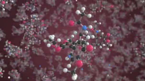 Молекула колхицина. Молекулярная модель шариков и палок. Цикл 3D анимации, связанный с здравоохранением — стоковое видео