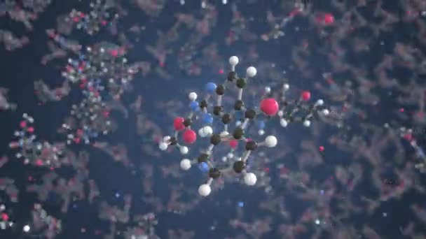 Молекула мебендазола. Молекулярная модель шариков и палок. Цикл 3D анимации, связанный с здравоохранением — стоковое видео