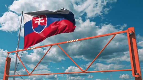スイングアーム道路の障壁とスロバキアの旗、エントリ禁止関連の3Dアニメーション — ストック動画