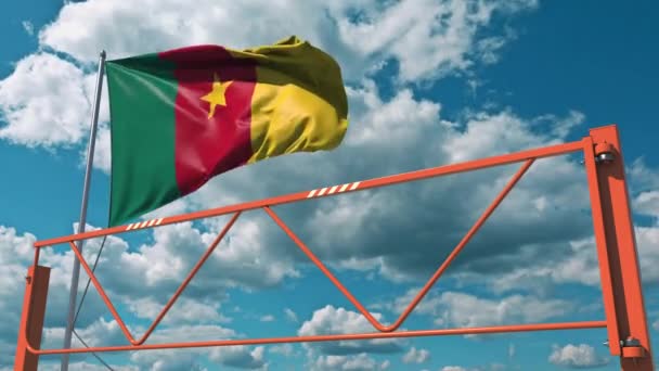 Manual swing arm road barrier and flag of Cameroon. Restricted entry related 3d animation — Stock Video