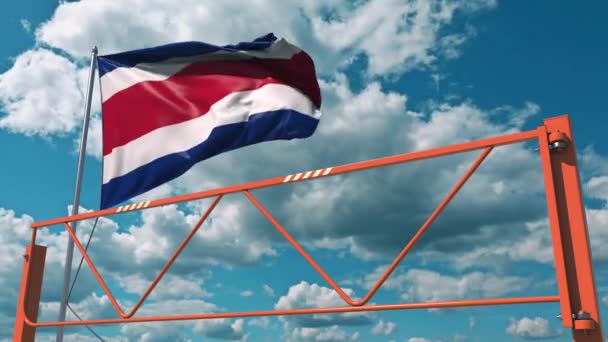 Flag of Costa Rica and swing arm barrier. Entry ban conceptual 3d animation — Stock Video