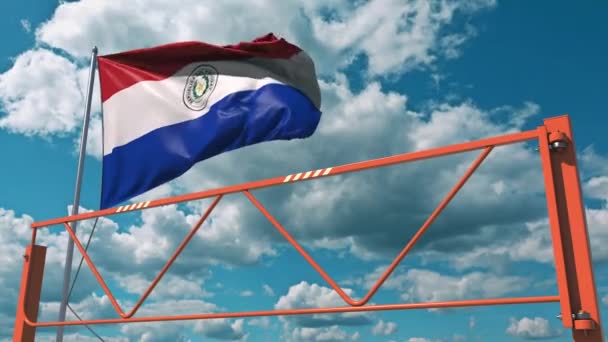 Flagga Paraguay och svinga armbarriär. Inträdesförbud konceptuell 3D-animation — Stockvideo