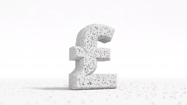 Damaged pound sterling sign made of white blocks. Financial crisis conceptual 3d animation — Stock Video