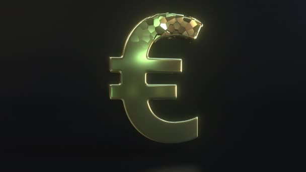 Instortend gouden euro teken. Crisisgerelateerde 3d-animatie — Stockvideo