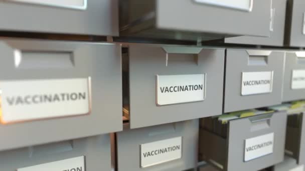 File cabinet with VACCINATION text, looping 3d animation — Stock Video