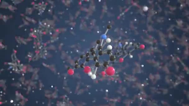 コデイン分子だ。ボール・アンド・スティック分子モデル。化学関連ループ3Dアニメーション — ストック動画