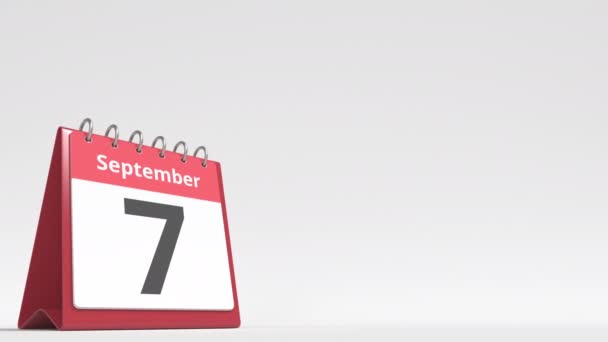 8 settembre data sulla pagina del calendario flip desk, spazio vuoto per il testo utente, animazione 3d — Video Stock