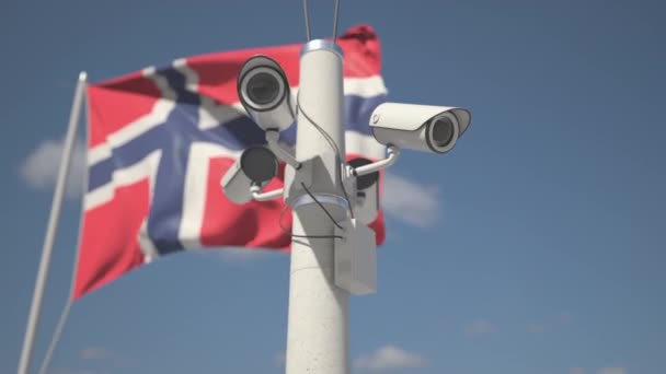 Flag of Norway and four security cameras on the pole, looping 3d animation — Vídeo de Stock