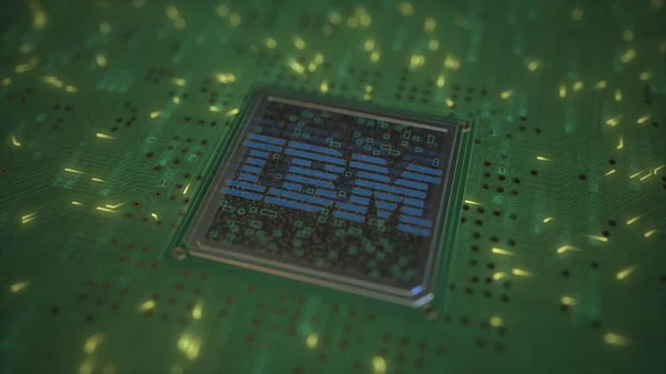 Chip komputerowy z logo IBM. Konceptualny redakcja 3d renderowania — Zdjęcie stockowe