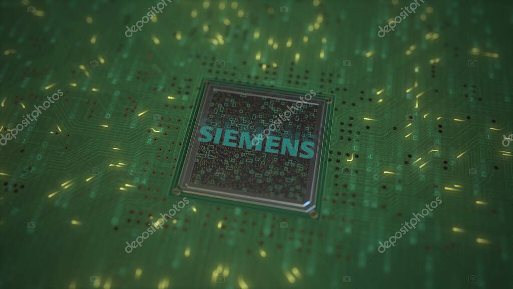 Computer chip with the logo. Conceptual editorial 3d