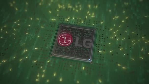 컴퓨터 보드 위에 있는 LG 로고입니다. 사전 편집 3d 애니메이션 — 비디오
