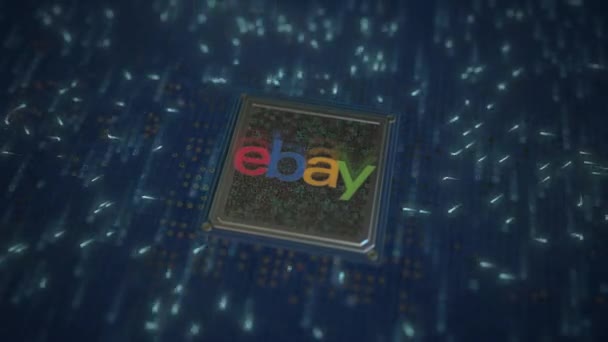 EBAY logo op de processor op het computer bord. Conceptuele redactionele 3D-animatie — Stockvideo