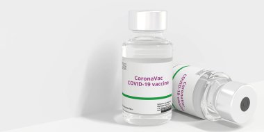 CORONAVAC VACCINE text on the label of the medical vials. Editorial 3D rendering clipart