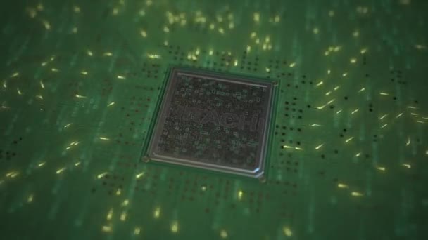 Számítógépes chip a HITACHI logójával. Fogalmi szerkesztői 3D animáció — Stock videók