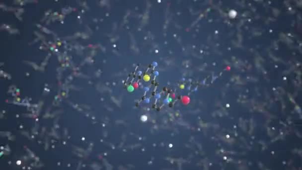 Молекула Дасатініба. Молекулярна модель, пов'язана з наукою цикли 3d анімації — стокове відео