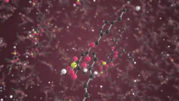 Dokuzát-nátrium molekula. Molekuláris modell, tudományhoz kapcsolódó hurok 3D animáció — Stock videók