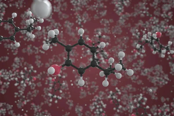 Carvacrol molekyl gjord med bollar, vetenskaplig molekylär modell. Kemisk 3d-konvertering — Stockfoto