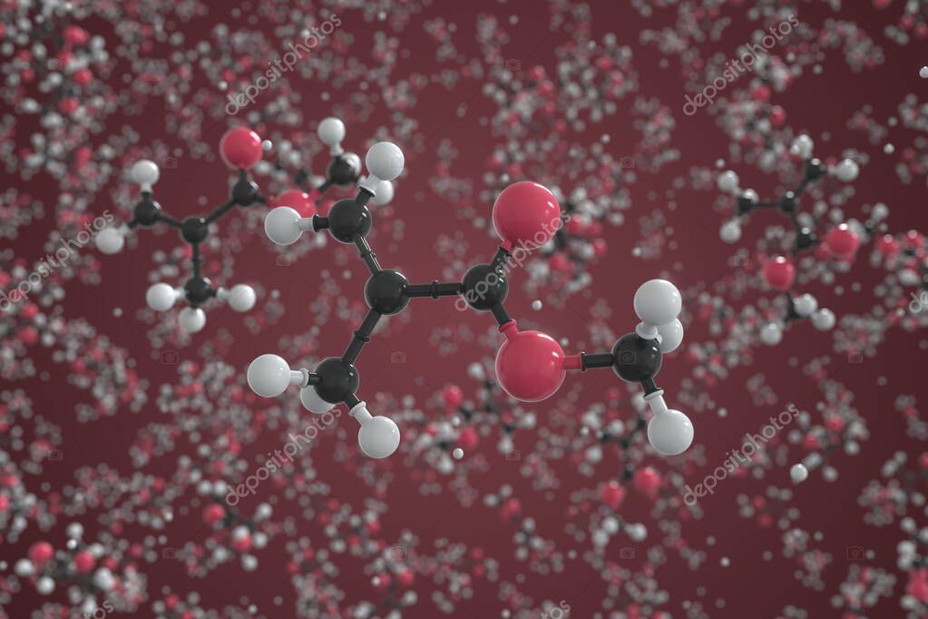 Molécula de metacrilato de metilo hecha con bolas, modelo molecular