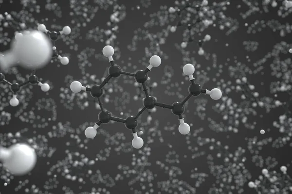 苯乙烯分子由球制成，概念分子模型。化学3D渲染 — 图库照片