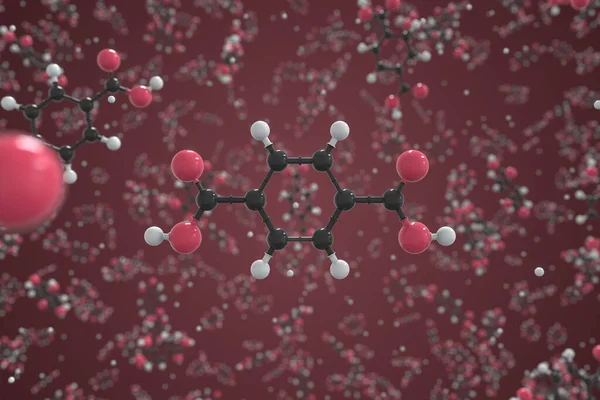 Molekula kyseliny tereftalové, molekulární model kuličky a tyčinky. Chemické 3D vykreslování — Stock fotografie