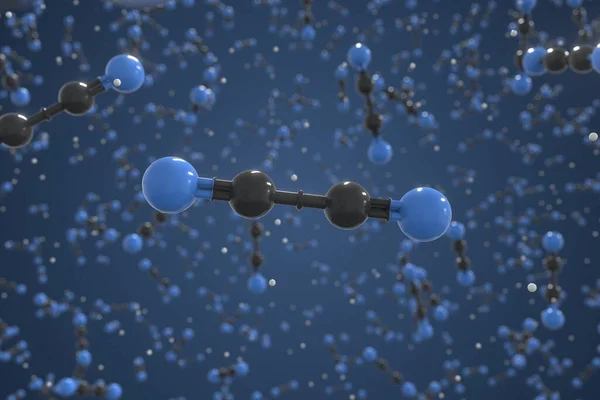 Молекула цианогена, сделанная из шаров, научная молекулярная модель. Химический трехмерный рендеринг — стоковое фото