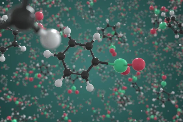 Molekuła jodoksybenzenu, model molekularny kularny. Chemiczne renderowanie 3d — Zdjęcie stockowe