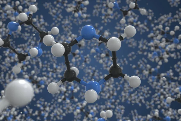 Молекула пиперазина, молекулярная модель шариков и палок. Химический трехмерный рендеринг — стоковое фото