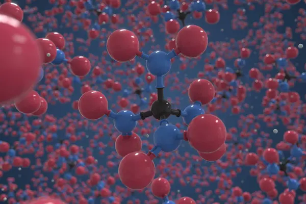 Τετρανιτρομεθάνιο μόριο κατασκευασμένο με μπάλες, εννοιολογικό μοριακό μοντέλο. Χημική 3d απόδοση — Φωτογραφία Αρχείου