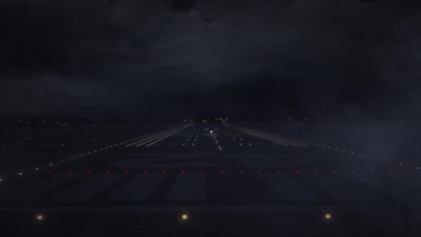 ZURICH text and commercial aircraft taking off from the airport runway at night, 3d animation — 图库视频影像