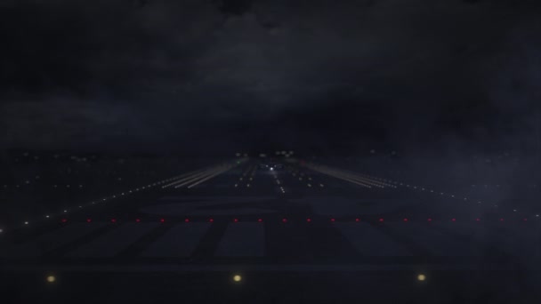 Nama kota INDIANAPOLIS dan pesawat lepas landas dari bandara pada malam hari. Animasi 3d — Stok Video