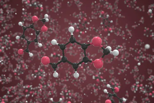 Molekula piperonálního molekulárního modelu. Vědecké 3D vykreslování — Stock fotografie
