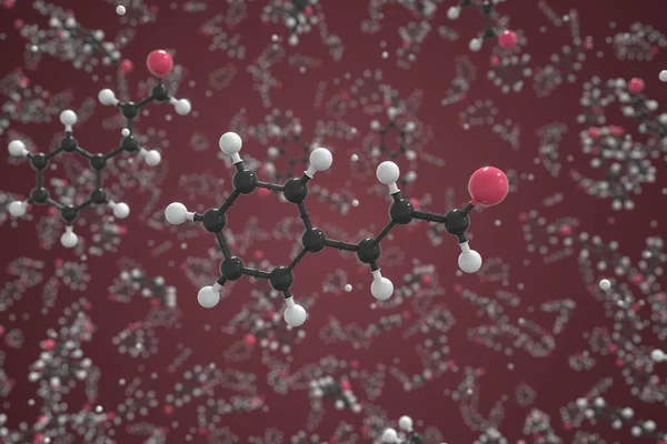 Molekul Cinnamaldehyde dibuat dengan bola, model molekul ilmiah. Perenderan Chemical 3d — Stok Foto