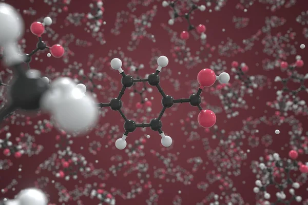 P-Tolusäure-Molekül, hergestellt mit Kugeln, wissenschaftliches Molekularmodell. Chemische 3D-Darstellung — Stockfoto