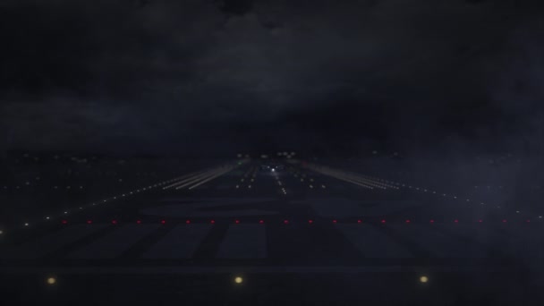 Авиалайнер, вылетающий со взлетно-посадочной полосы аэропорта и название города Нагоя, 3D анимация — стоковое видео