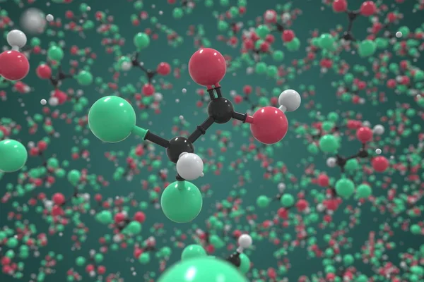 Молекула дихлоруксусной кислоты, молекулярная модель шариков и палок. Химический трехмерный рендеринг — стоковое фото