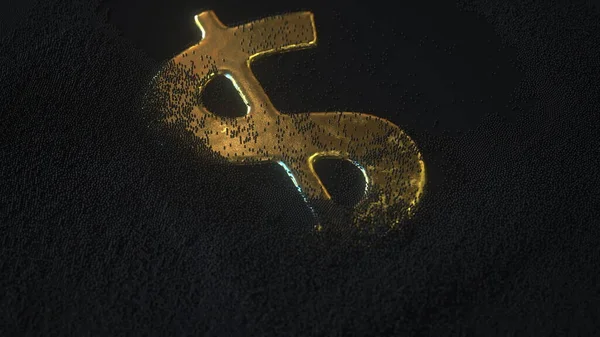 Révélation du symbole dollar doré sous sable noir, rendu 3d — Photo