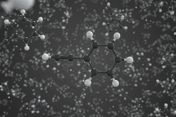 Fenylacetylenová molekula vyrobená z kuliček, konceptuální molekulární model. Chemické 3D vykreslování — Stock fotografie