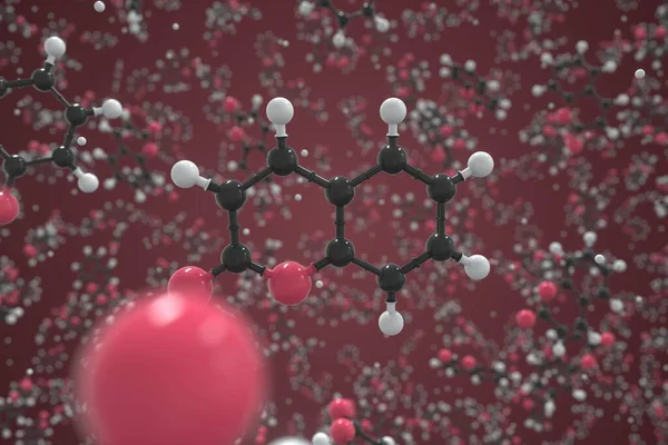 Toplardan yapılmış coumarin molekülü, bilimsel moleküler model. Kimyasal 3d oluşturma — Stok fotoğraf
