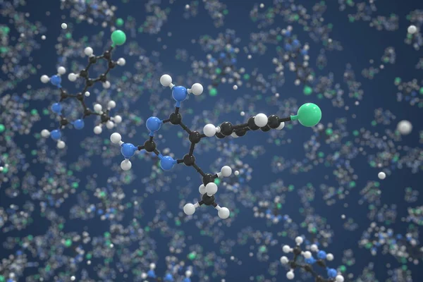 Pyrimethamine molecule, scientific molecular model, 3d rendering — Stock Photo, Image