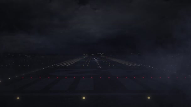 NEW DELHI text and commercial plane taking off from the airport runway at night, 3d animation — Stock Video