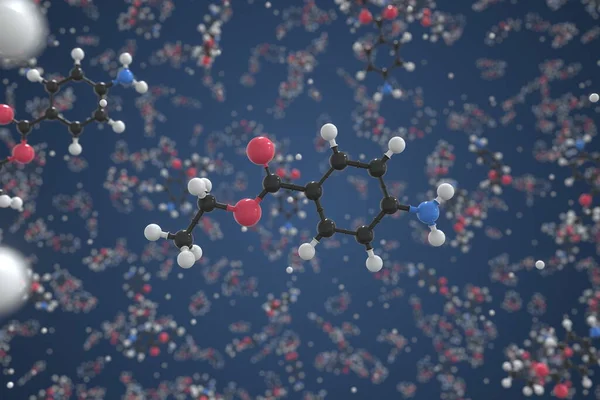 Ethyl 4-aminobenzoate molecule, ball-and-stick molecular model. Chemical 3d rendering — Stok fotoğraf