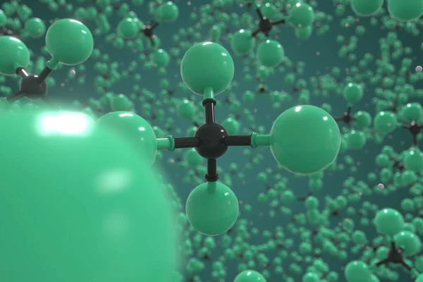 Molécule de tétrachlorométhane fabriquée avec des boules, modèle moléculaire conceptuel. rendu chimique 3d — Photo