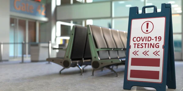 Bandera de Letonia y COVID-19 texto de prueba en un letrero de tablero de bocadillos en el aeropuerto. Renderizado 3D —  Fotos de Stock